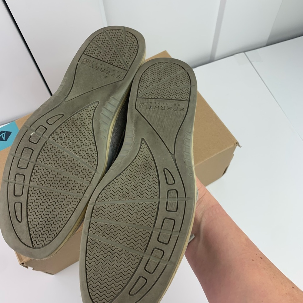 Sperry Bluefish Boat Shoes 8.5 Metallic Gray Silver Leather Slip Ons preppy Y2K - Picture 6 of 6